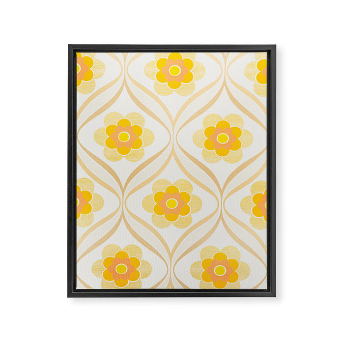 Vintage 70s Yellow Floral Pattern Framed Canvas Print Gallery Image 1