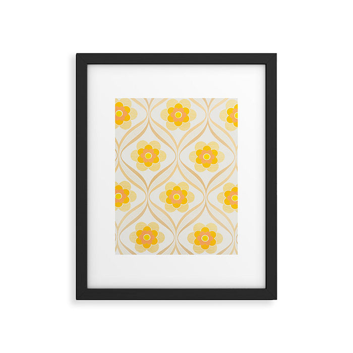 Vintage 70s Yellow Floral Pattern Framed Art Print Gallery Image 1