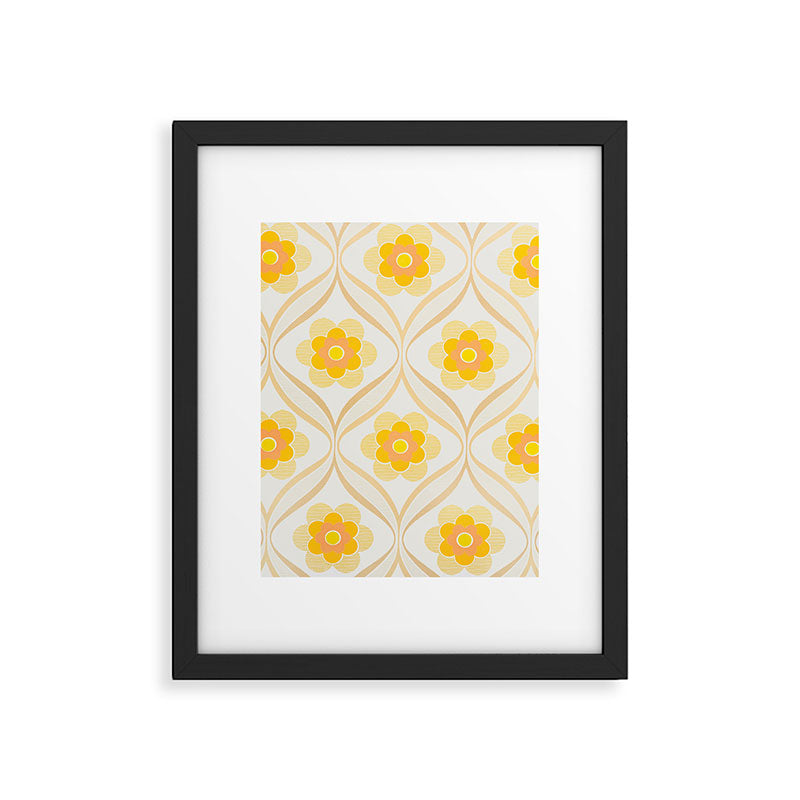 Vintage 70s Yellow Floral Pattern Framed Art Print Gallery Image 5