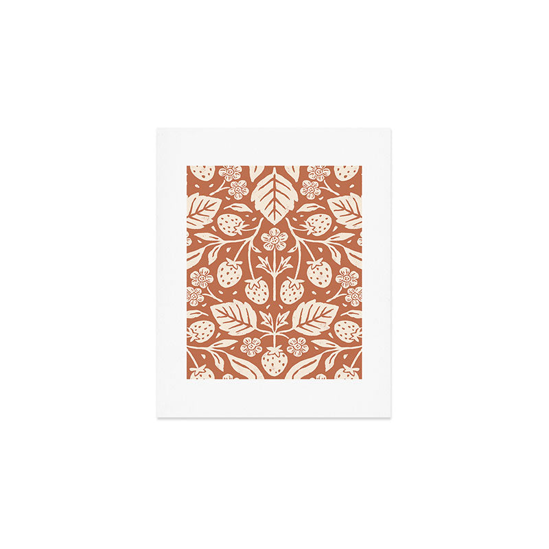 Block Print Strawberry Garden Art Print Gallery Image 1