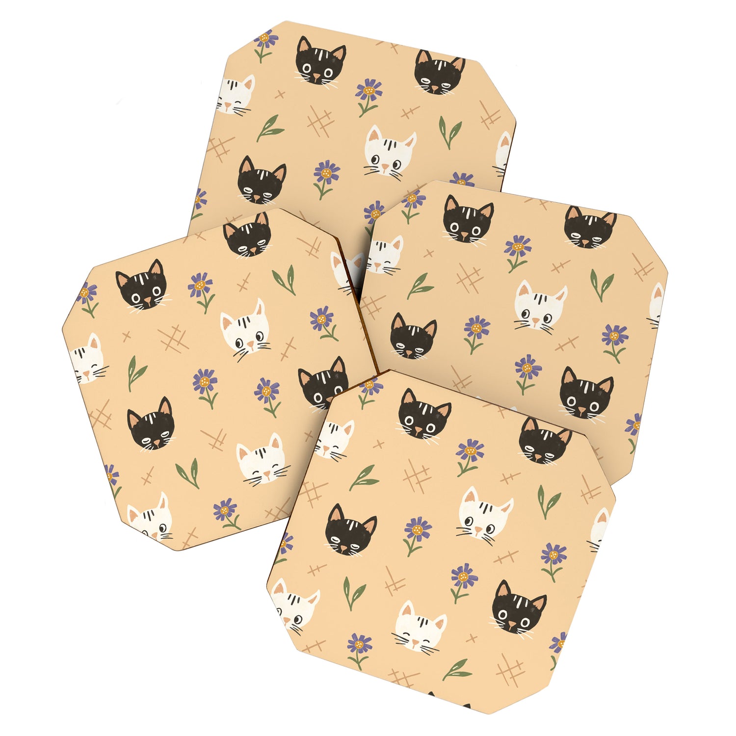 Cat Faces and Flowers Coaster Gallery Image 1