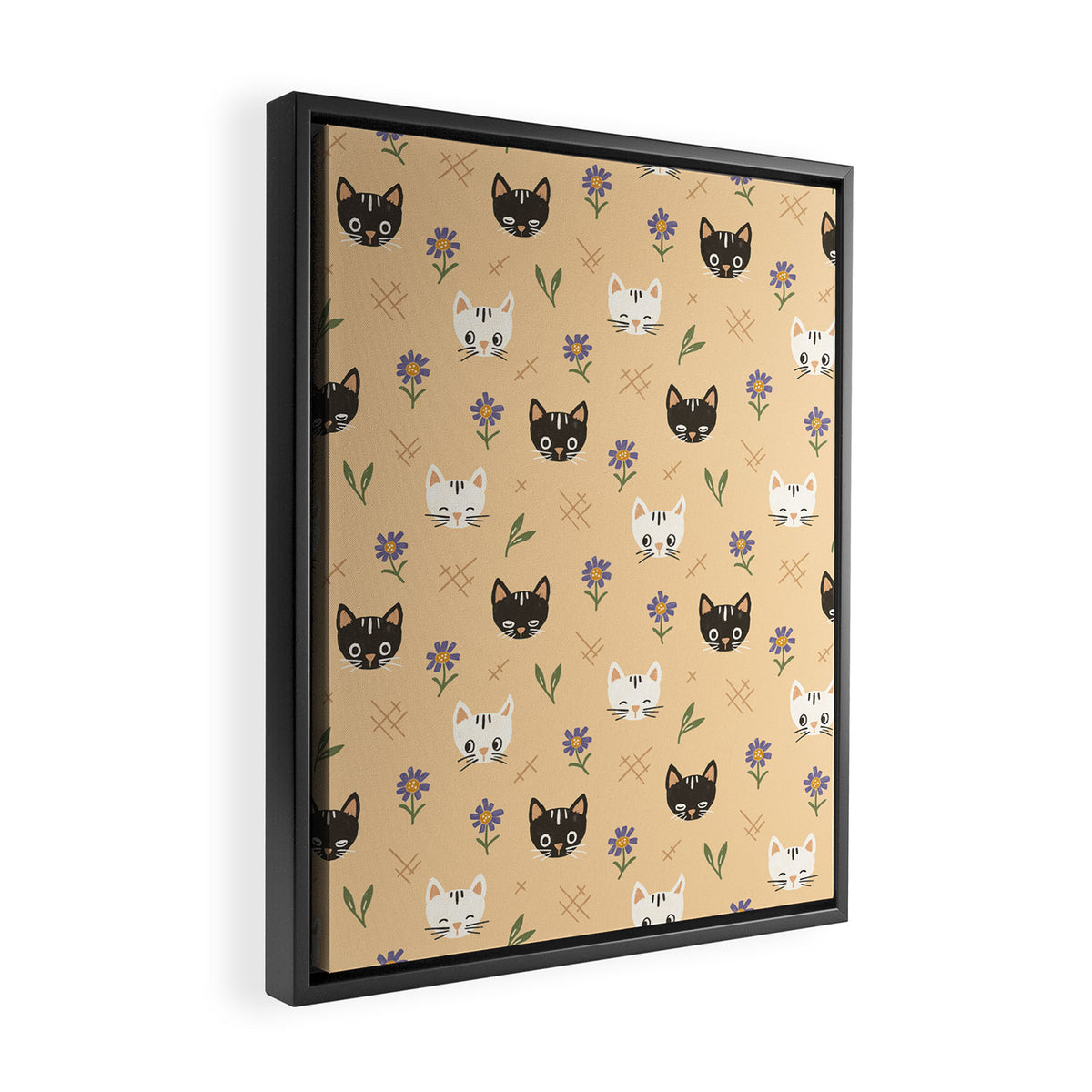 Cat Faces and Flowers Framed Canvas Print Gallery Image 2