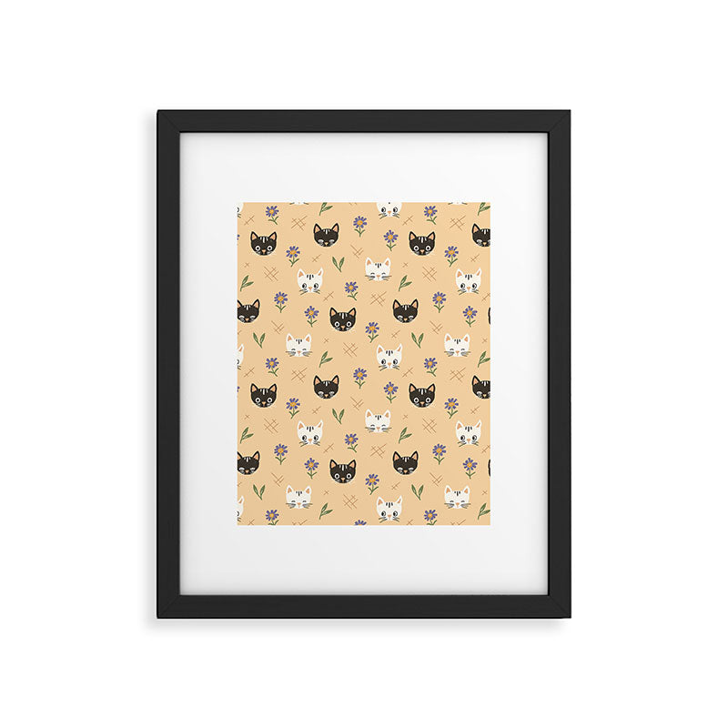 Cat Faces and Flowers Framed Art Print Gallery Image 6