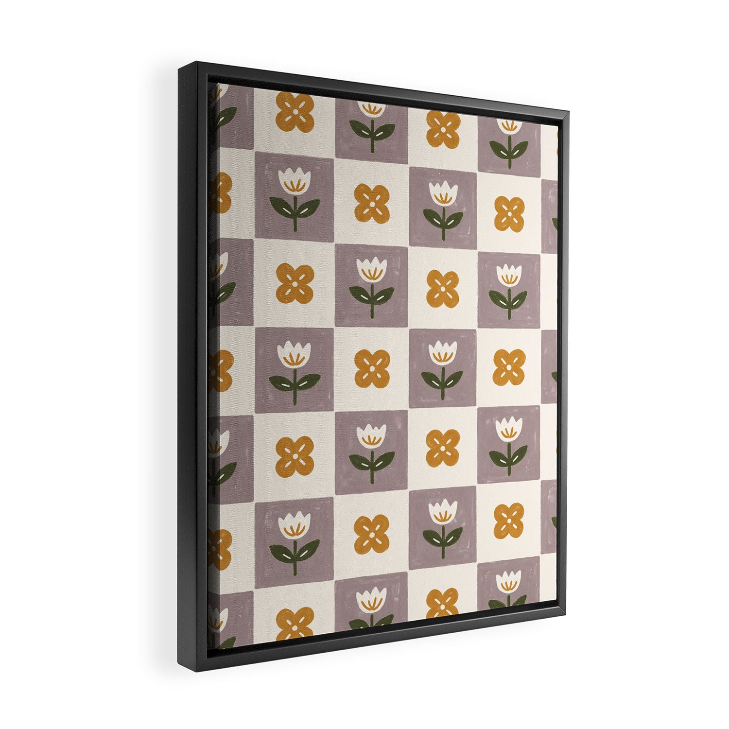Checkerboard Flowers Framed Canvas Print Gallery Image 2