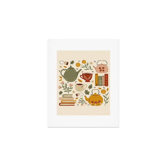 Flowery Books and Tea Art Print Gallery Image 1