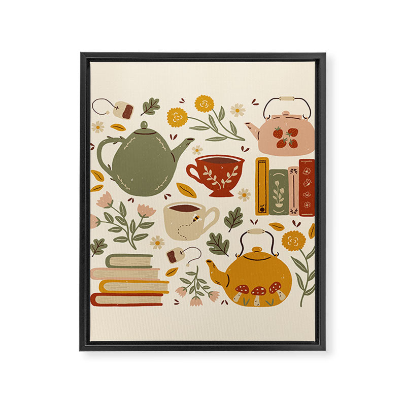 Flowery Books and Tea Framed Canvas Print Gallery Image 8