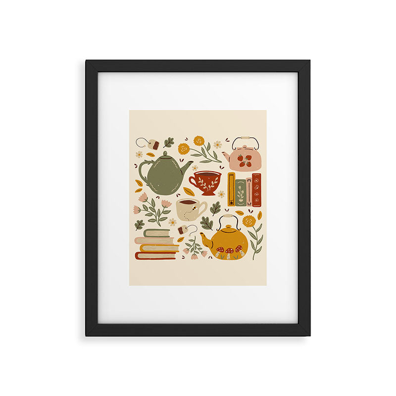Flowery Books and Tea Framed Art Print Gallery Image 6