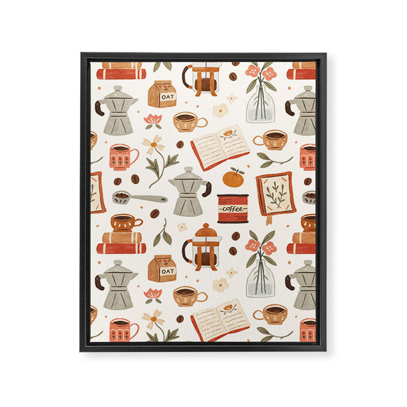Gouache Books and Coffee Framed Canvas Print Gallery Image 8