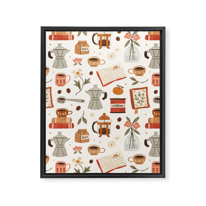 Gouache Books and Coffee Framed Canvas Print Gallery Image 1
