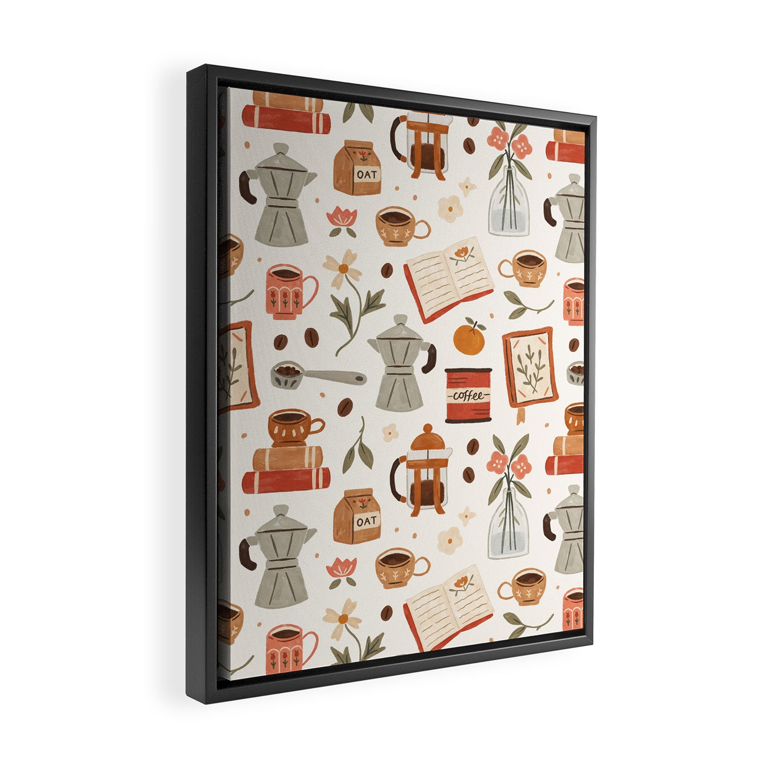 Gouache Books and Coffee Framed Canvas Print Gallery Image 2