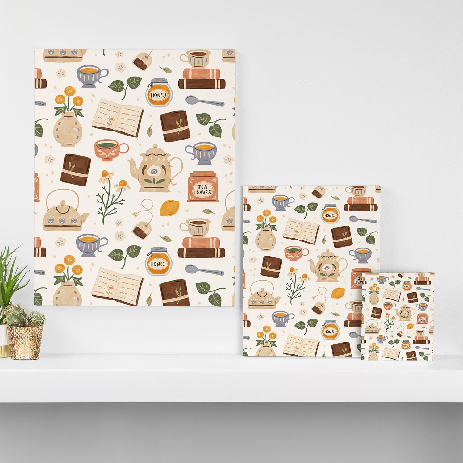 Gouache Books and Tea Canvas Print Gallery Image 3