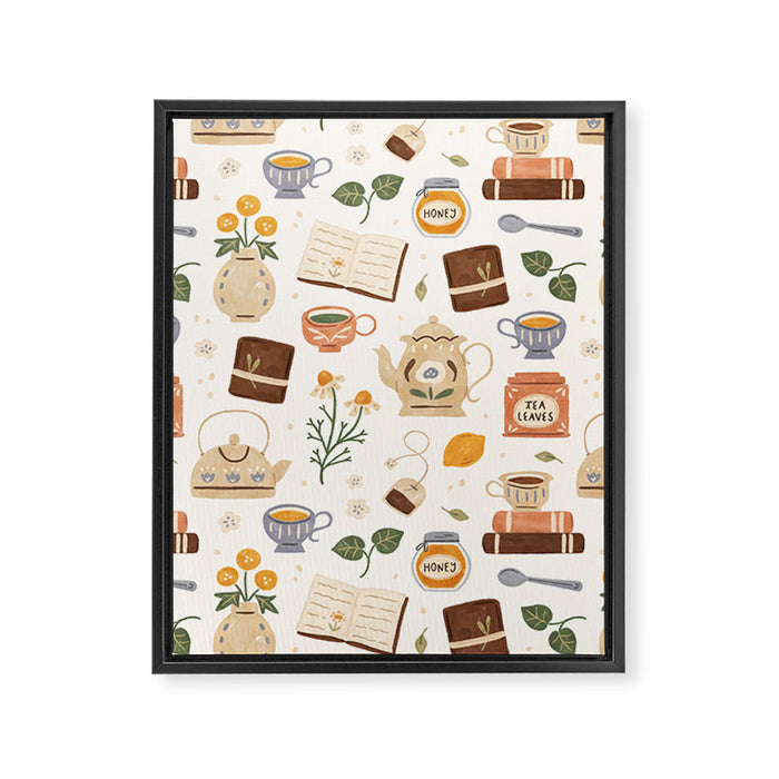 Gouache Books and Tea Framed Canvas Print Gallery Image 1