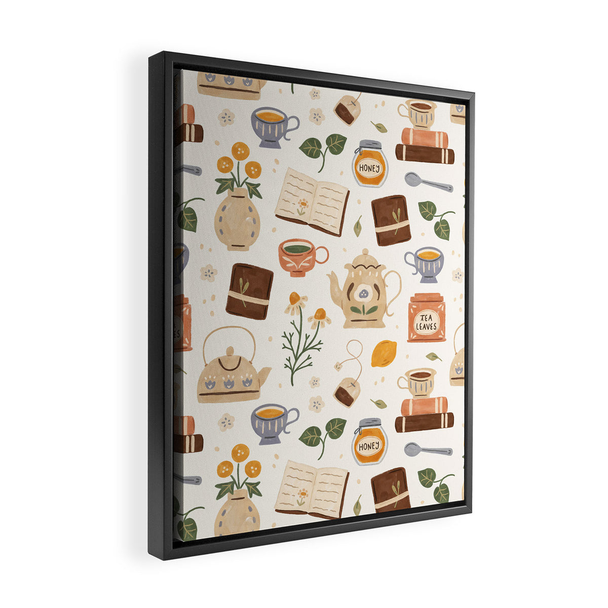 Gouache Books and Tea Framed Canvas Print Gallery Image 2