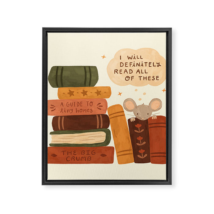 Mouse's Book Pile Framed Canvas Print Gallery Image 1