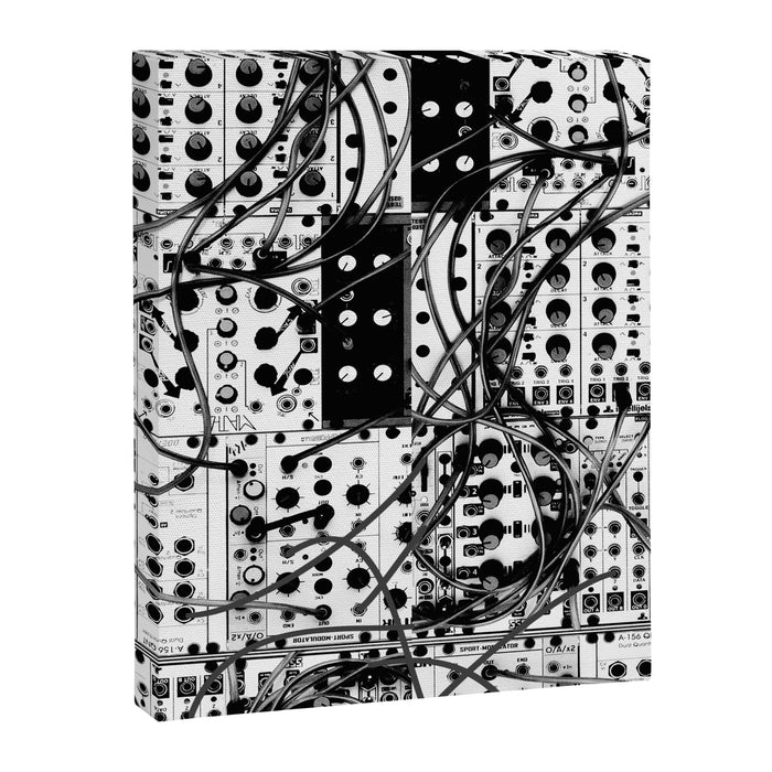 analog synthesizer system - modular black and white Canvas Print Gallery Image 1