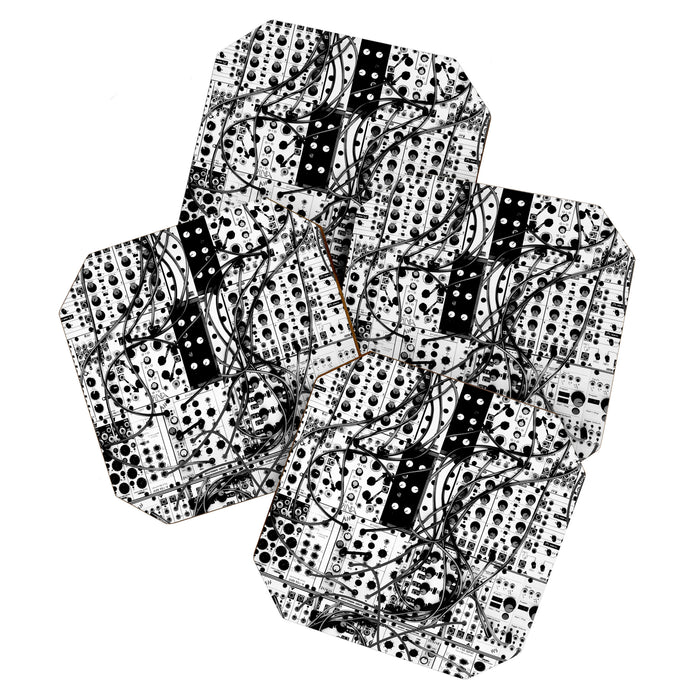 analog synthesizer system - modular black and white Coaster Gallery Image 1