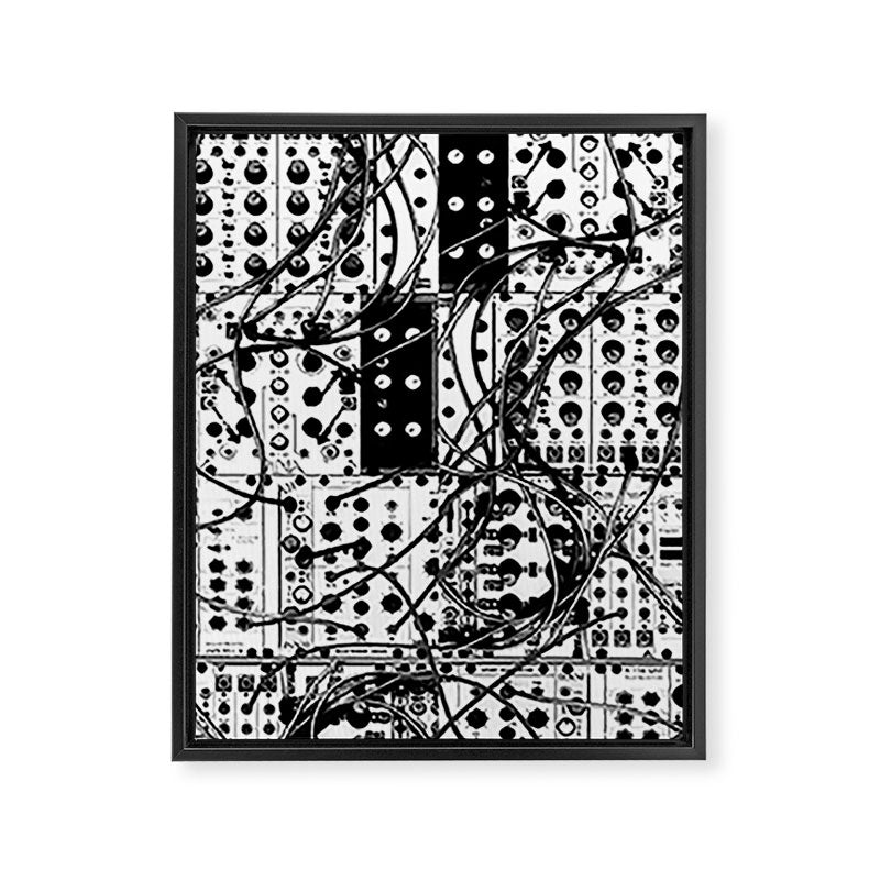analog synthesizer system - modular black and white Framed Canvas Print Gallery Image 8