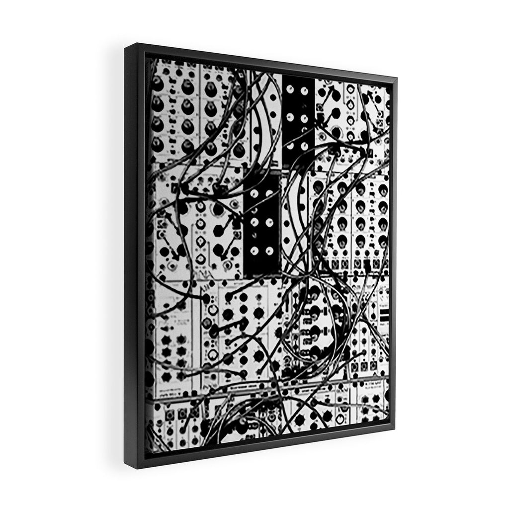 analog synthesizer system - modular black and white Framed Canvas Print Gallery Image 2