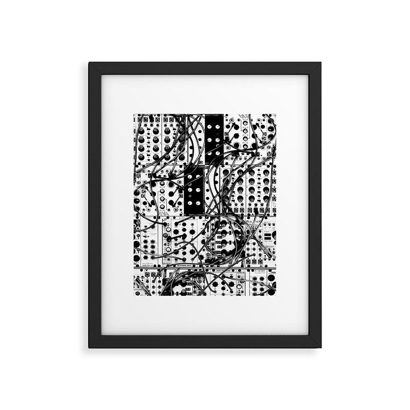 analog synthesizer system - modular black and white Framed Art Print Gallery Image 4