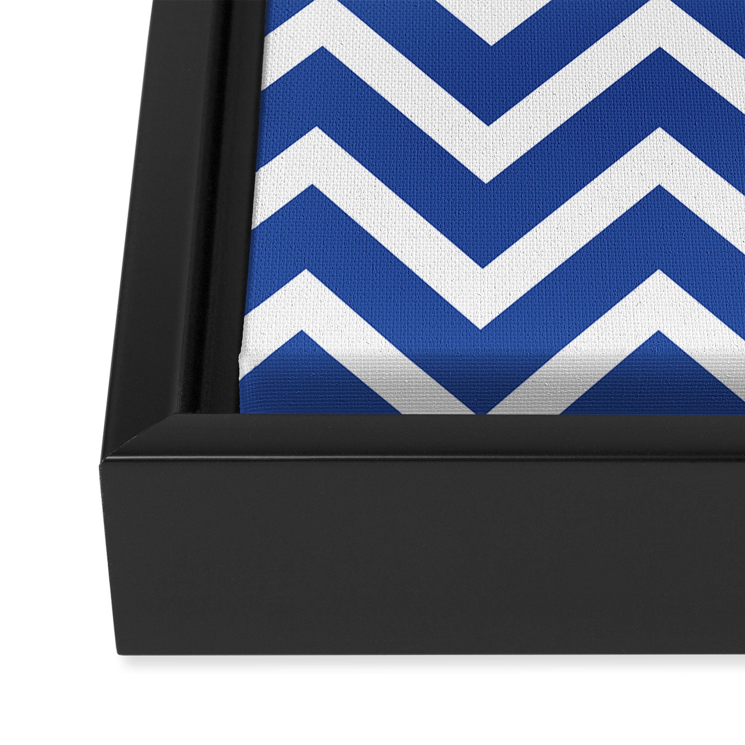 blue, white zig zag pattern design Framed Canvas Print Gallery Image 3