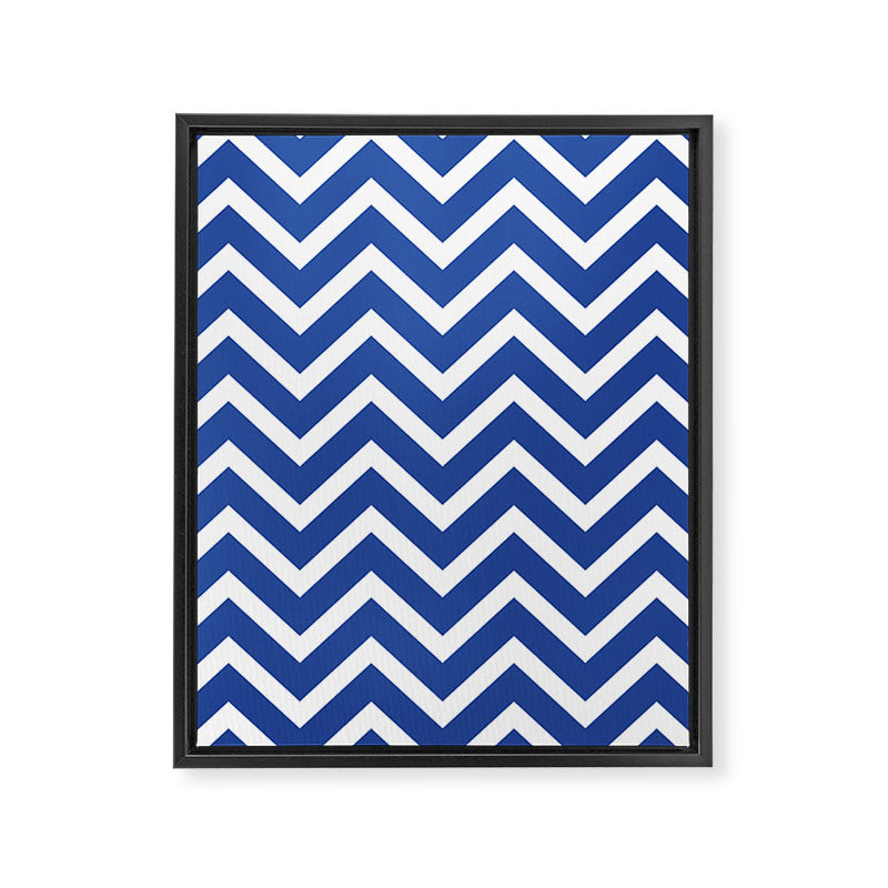 blue, white zig zag pattern design Framed Canvas Print Gallery Image 6
