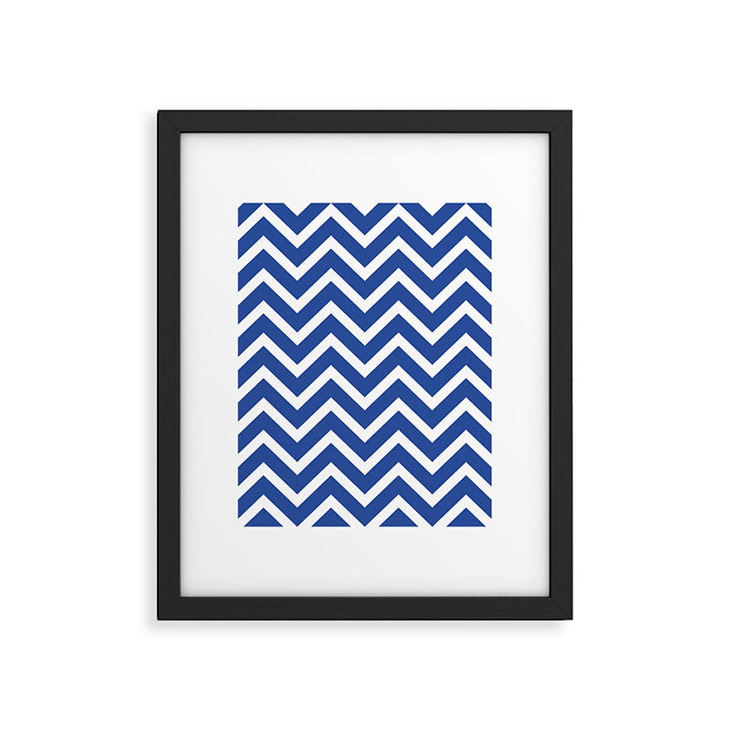 blue, white zig zag pattern design Framed Art Print Gallery Image 5