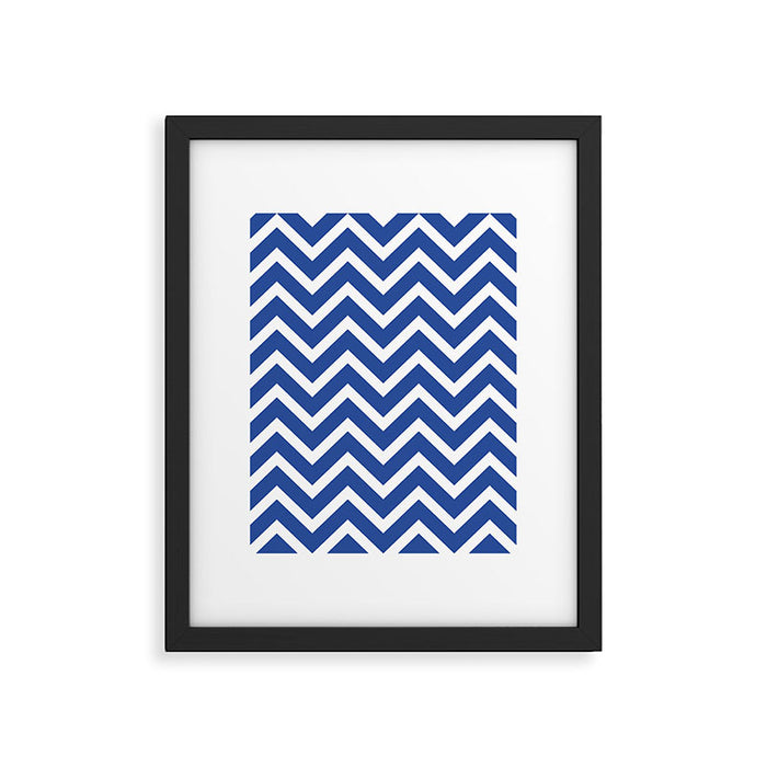 blue, white zig zag pattern design Framed Art Print Gallery Image 1