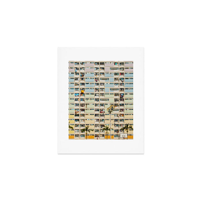Colorful building Facade in Hong Kong - pastel color - Basketball court, Hongkong Art Print Gallery Image 1