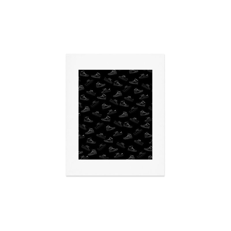 sneaker shoe pattern - white retro sneaker illustration on bla Art Print Gallery Image 1