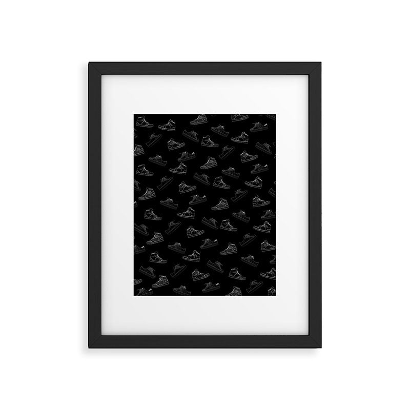 sneaker shoe pattern - white retro sneaker illustration on bla Framed Art Print Gallery Image 5