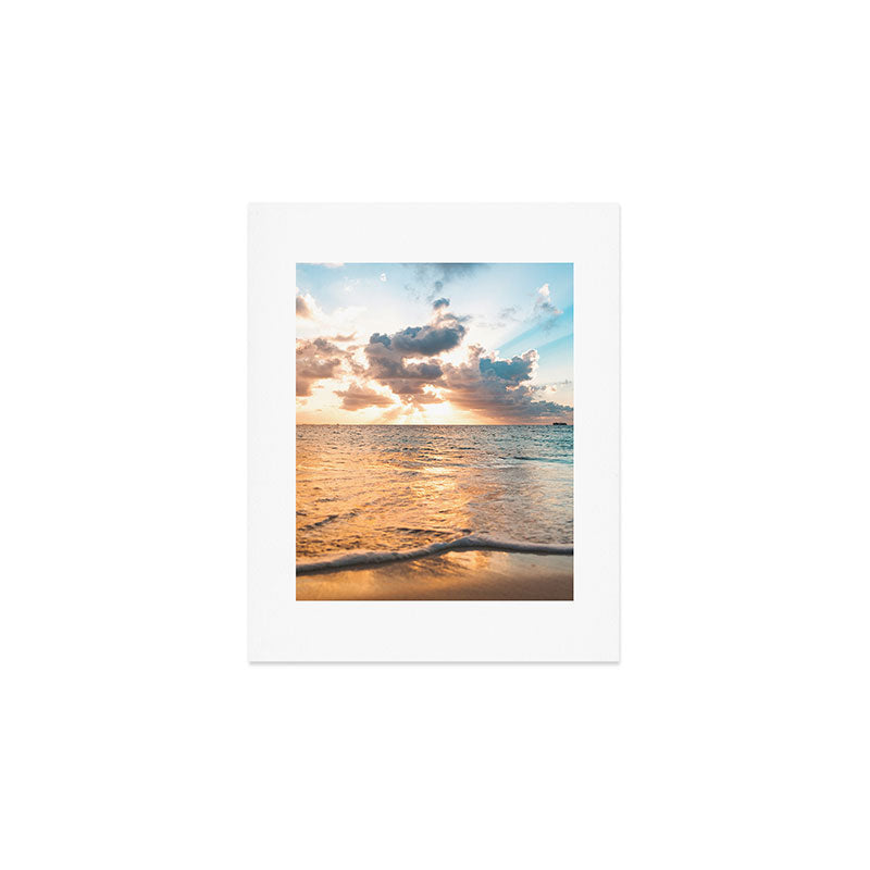 sunset sky over ocean - beach with sunset sky horizon Art Print Gallery Image 1