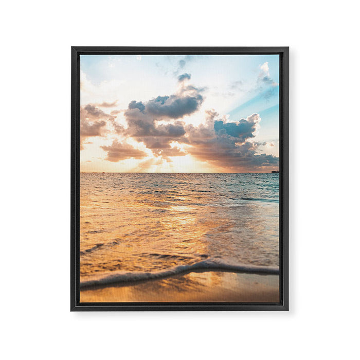 sunset sky over ocean - beach with sunset sky horizon Framed Canvas Print Gallery Image 1