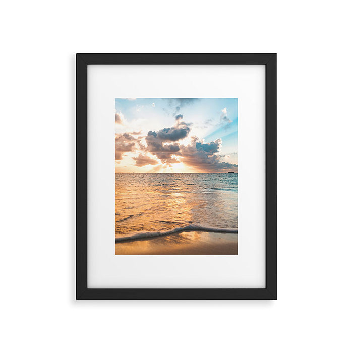 sunset sky over ocean - beach with sunset sky horizon Framed Art Print Gallery Image 1