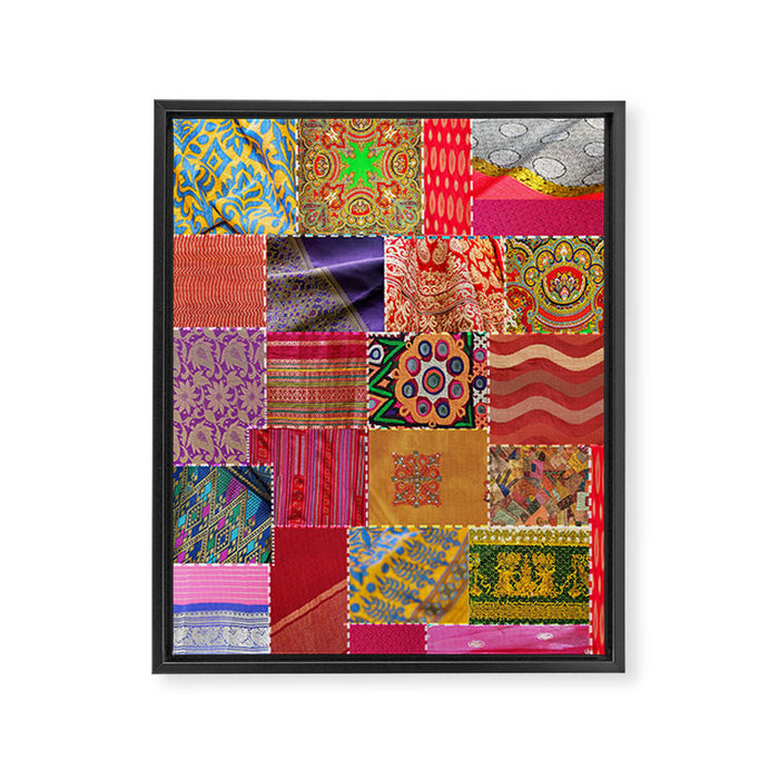 Boho Sari Patchwork Quilt Framed Canvas Print Gallery Image 1