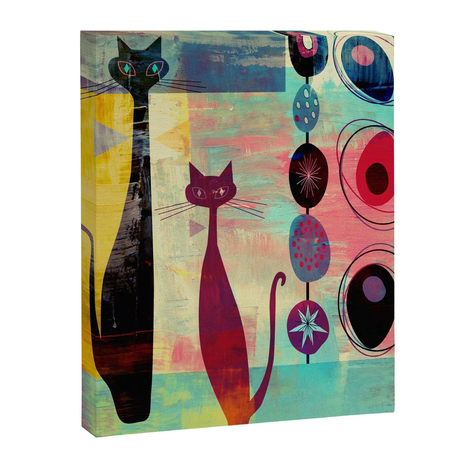 Mid-Century Modern 2 Cats - Graffiti Style Canvas Print Gallery Image 3