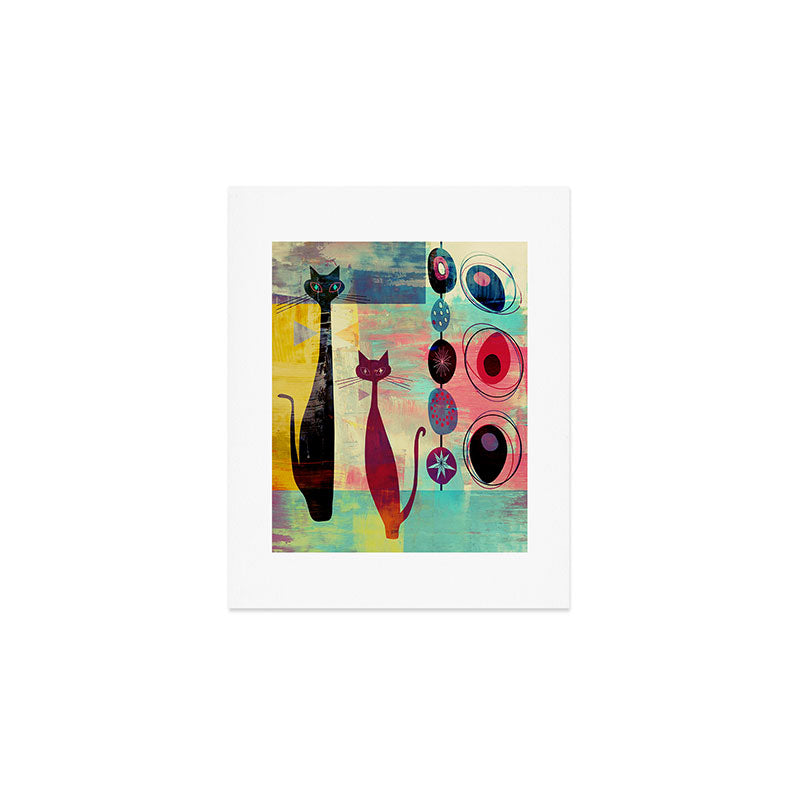 Mid-Century Modern 2 Cats - Graffiti Style Art Print Gallery Image 1