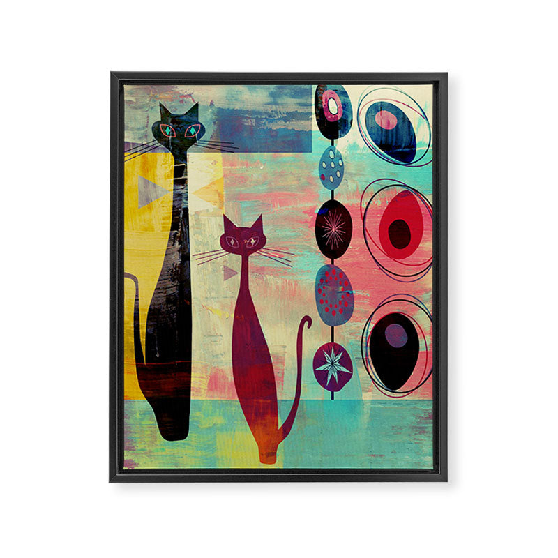 Mid-Century Modern 2 Cats - Graffiti Style Framed Canvas Print Gallery Image 3