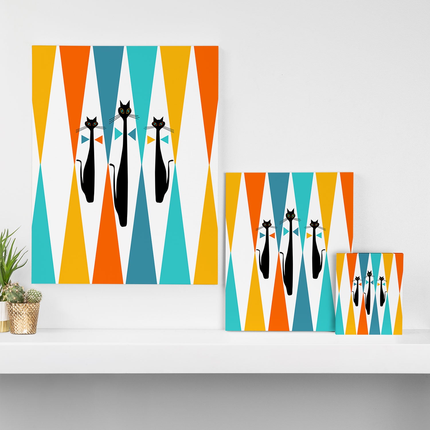 MidCentury Modern Art 10 Jester Cats Canvas Print Gallery Image 3
