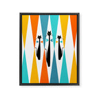 MidCentury Modern Art 10 Jester Cats Framed Canvas Print Gallery Image 3