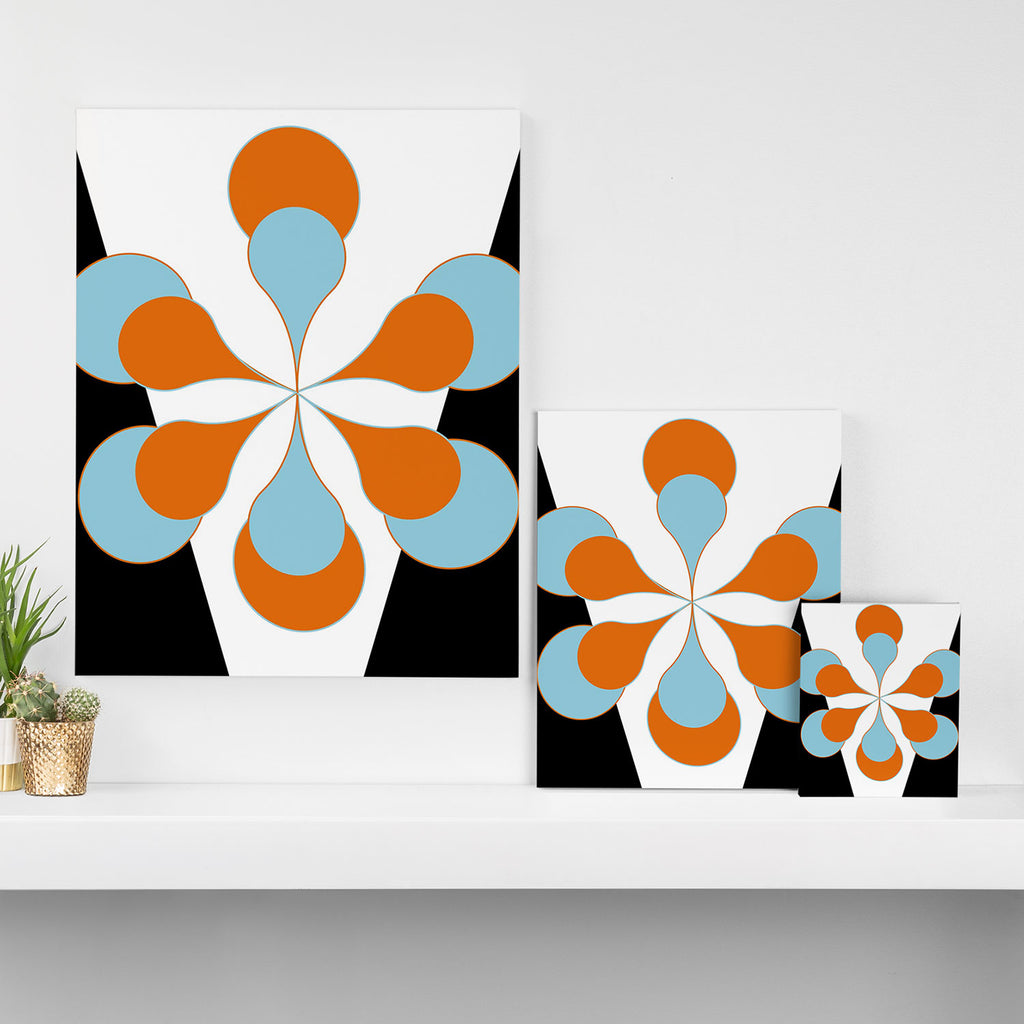 Mid-Century Modern Art 1.4 Aqua Orange Flower Canvas Print Gallery Image 3