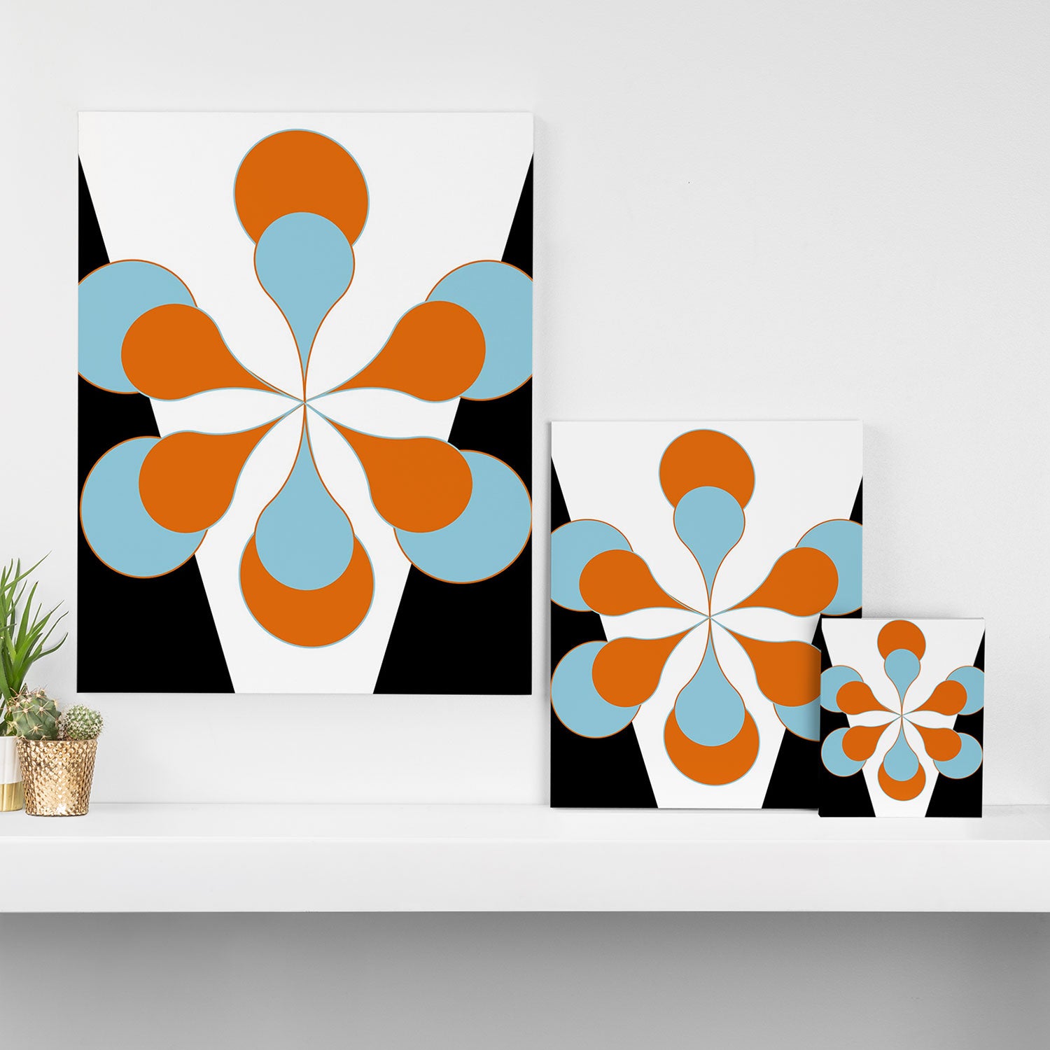 Mid-Century Modern Art 1.4 Aqua Orange Flower Canvas Print Gallery Image 3