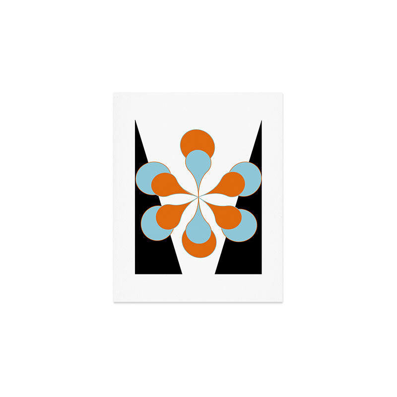 Mid-Century Modern Art 1.4 Aqua Orange Flower Art Print Gallery Image 1