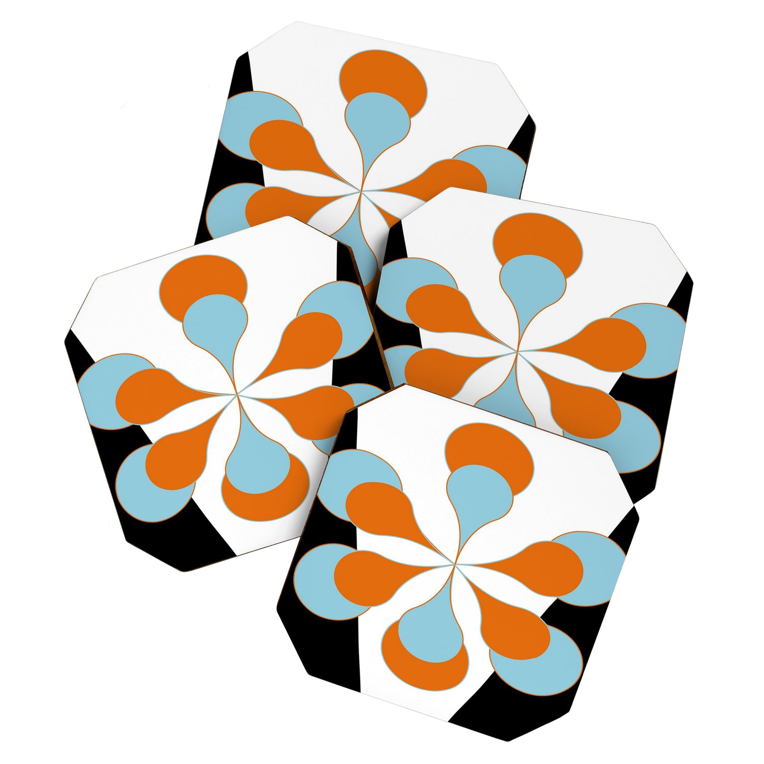 Mid-Century Modern Art 1.4 Aqua Orange Flower Coaster Gallery Image 1