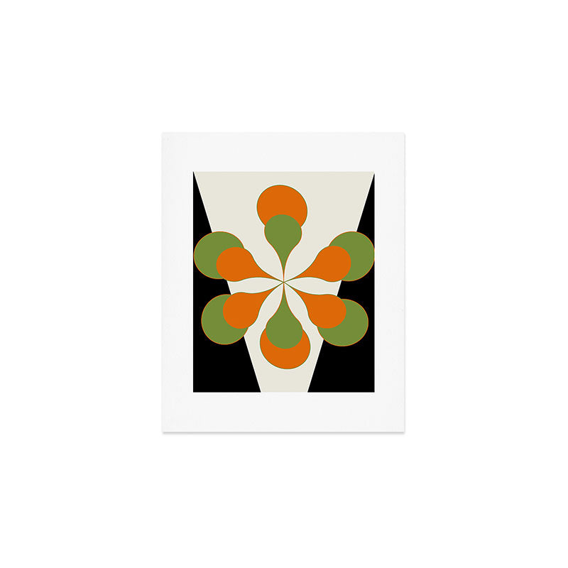 Mid-Century Modern Art 1.4 - Green & Orange Flower Art Print Gallery Image 1