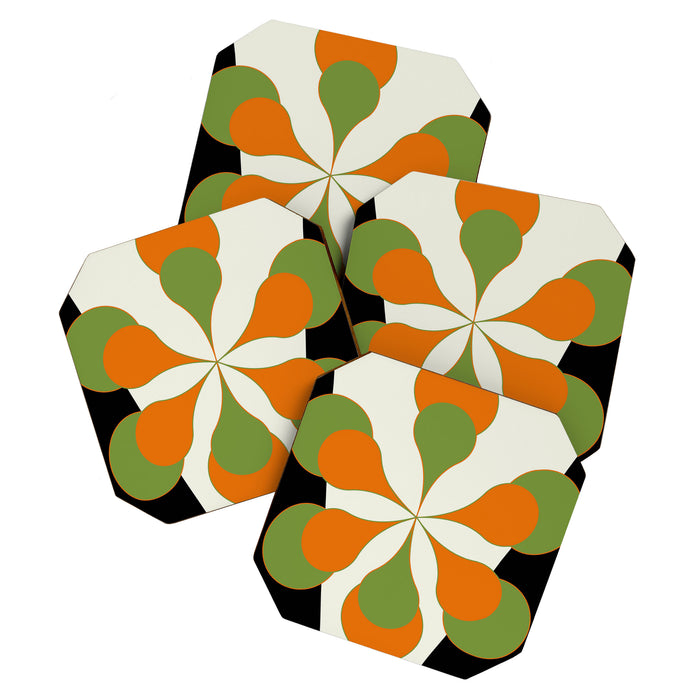 Mid-Century Modern Art 1.4 - Green & Orange Flower Coaster Gallery Image 1