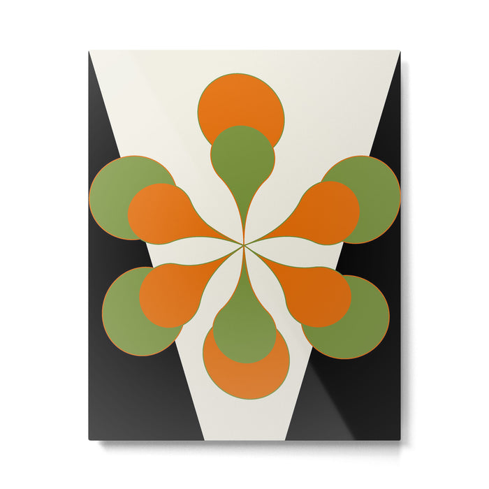 Mid-Century Modern Art 1.4 - Green & Orange Flower Metal Print Gallery Image 1