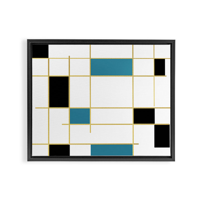 MidCentury Modern Art Aqua Gold Black Framed Canvas Print Gallery Image 3