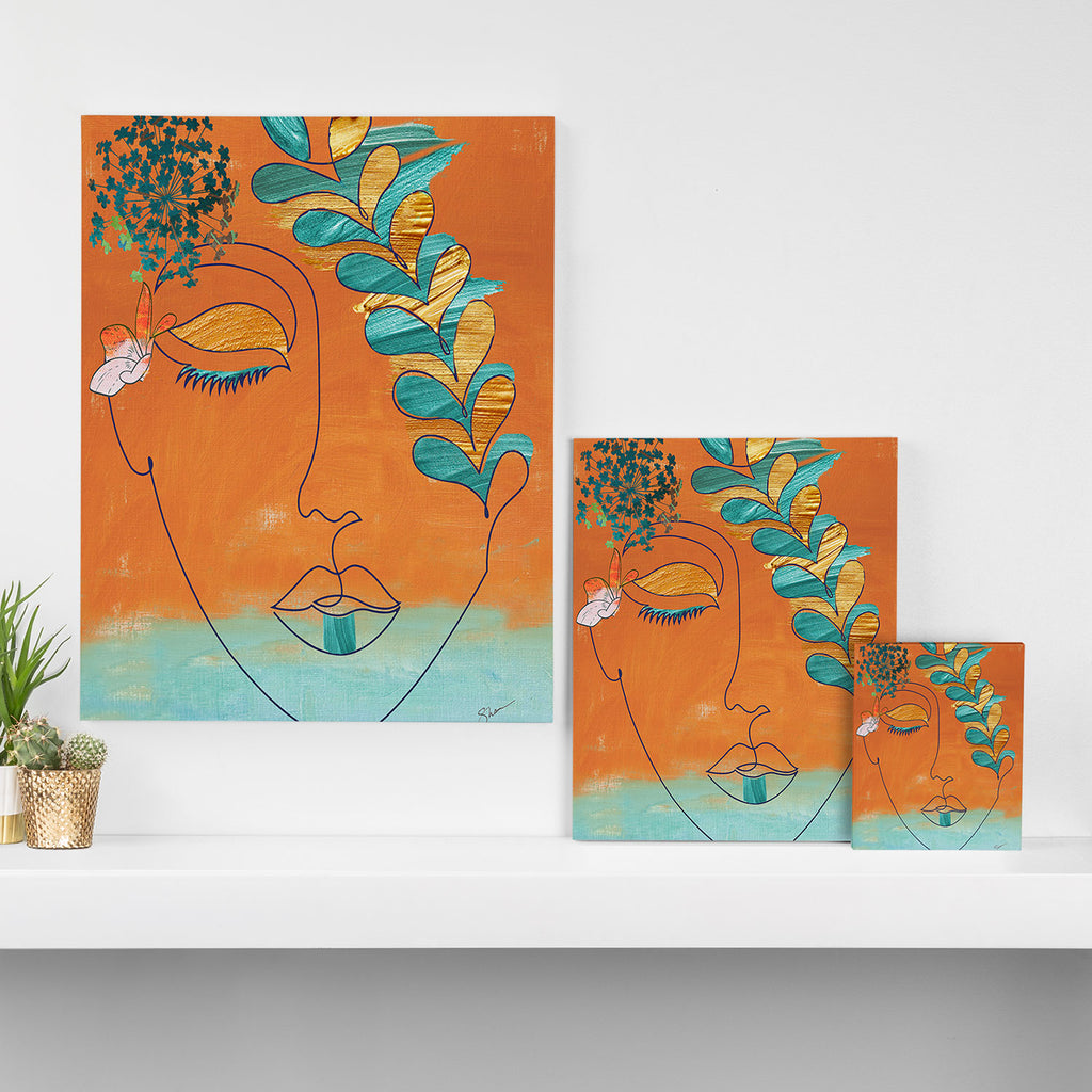 Monoline Woman Gilded Flowers Canvas Print Gallery Image 3