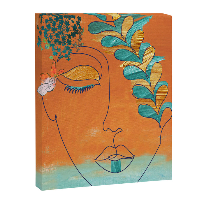 Monoline Woman Gilded Flowers Canvas Print Gallery Image 1