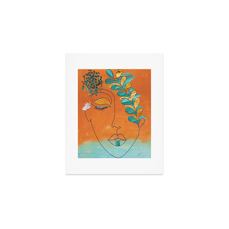 Monoline Woman Gilded Flowers Art Print Gallery Image 1